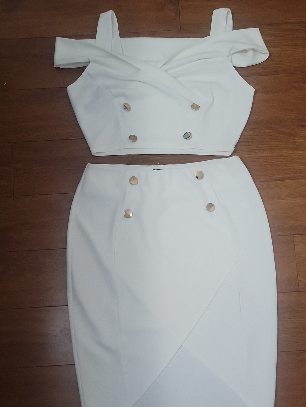 Symphony White Pencil Skirt with Gold Buttons